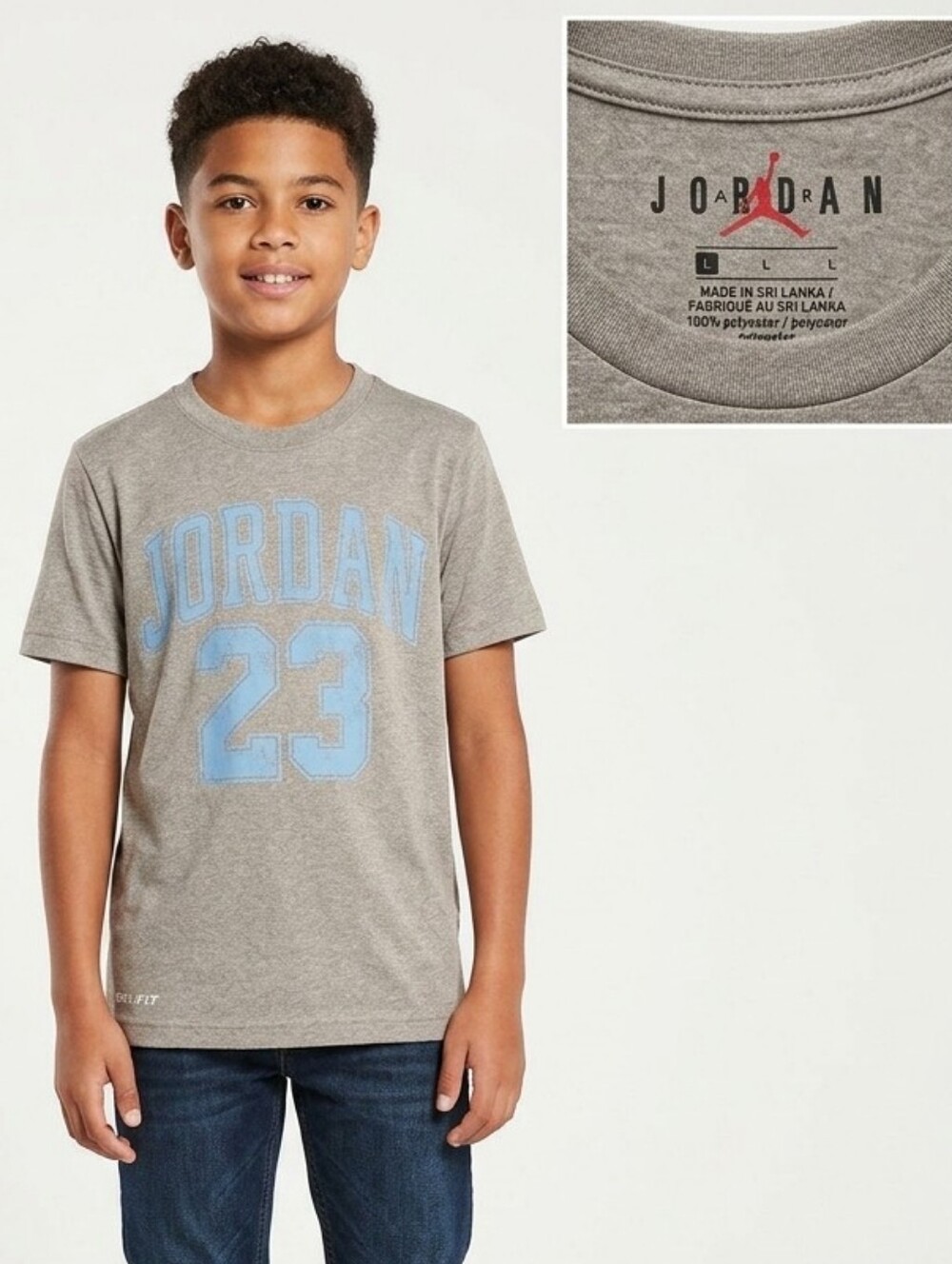 Jordan Gray Tee with Blue Jordan 23 Chest Graphic
